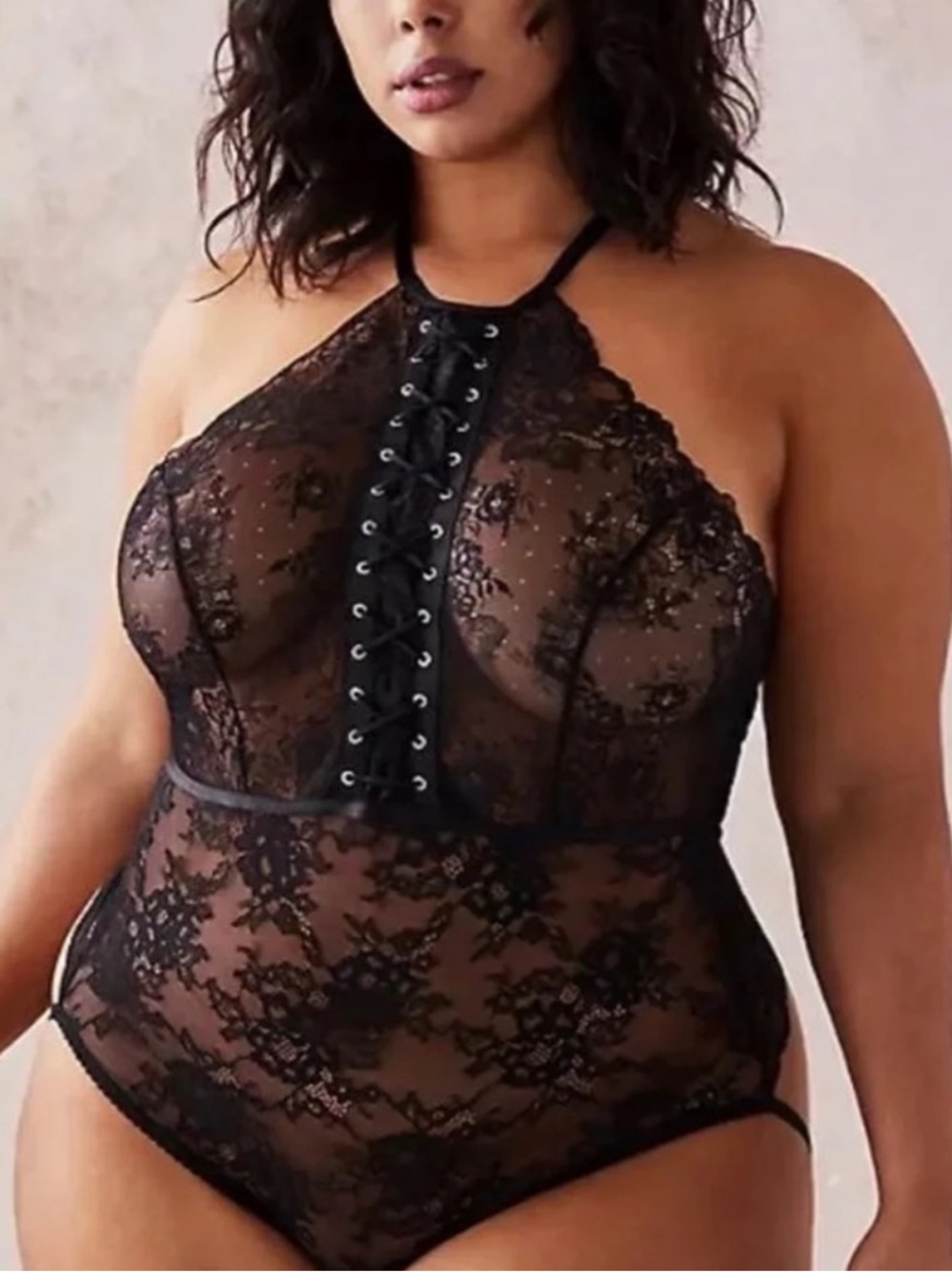 NWT Torrid Black Lace Up Halter Bodysuit Size 2X